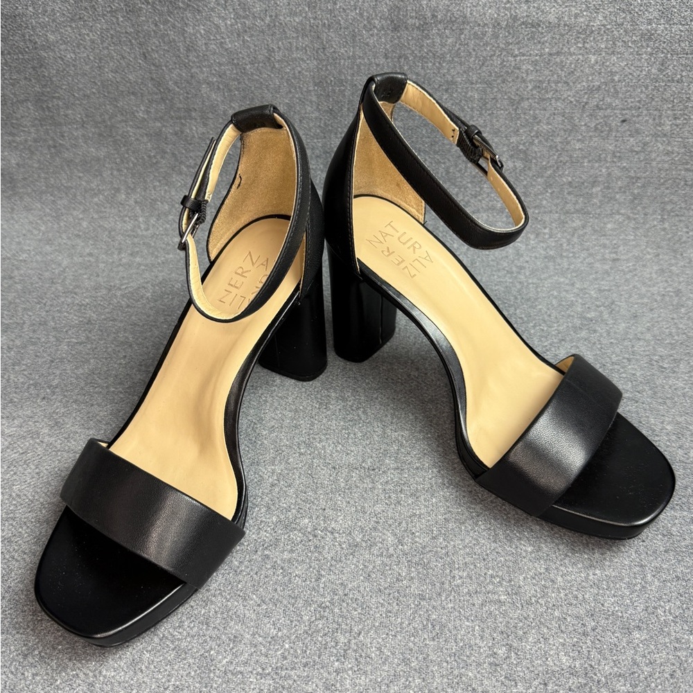 Naturalizer Black Ankle Strap Platform Sandals with Block Heel